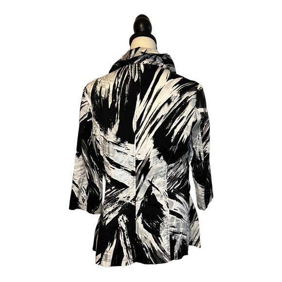 BEREK2 Black White Abstract Print Collar Zip Jacket Neiman Marcus Size Medium - Picture 5 of 6